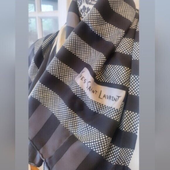 Yves Saint Laurent Stripe Print Cotton Scarf - Picture 1 of 7